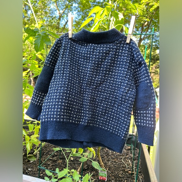 Baby Gap Navy Speckled Button Cardigan with Elbow Patches 18-24 Month - Picture 3 of 5